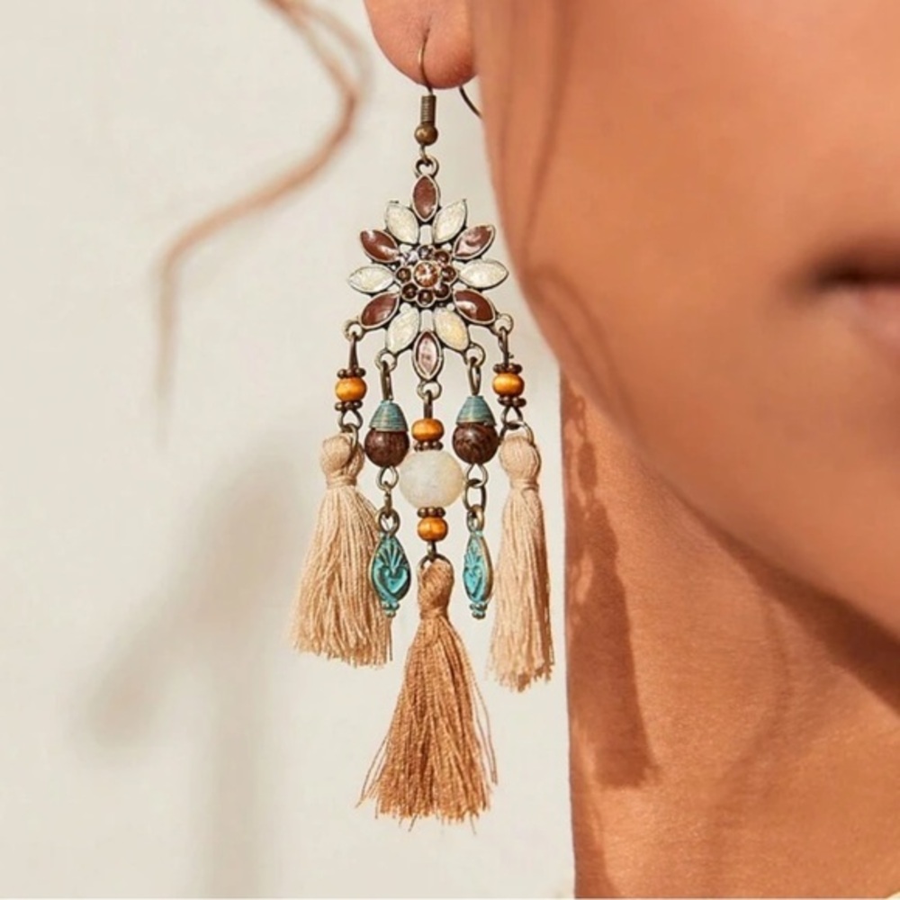 Bohemian Western Tassel Fringe Beaded Drop Earrings